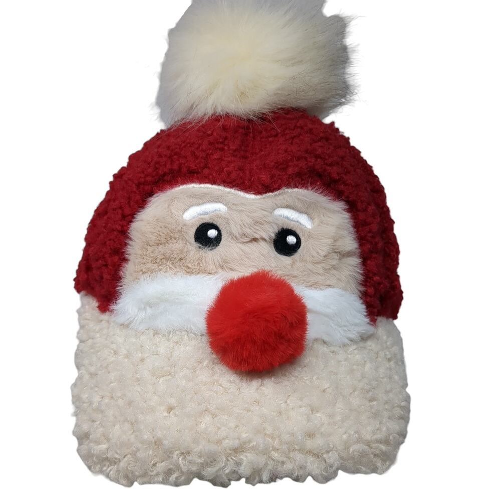 Santa Claus Holiday Time Baseball Cap Multicolor OS Adjustable Sherpa Pomp Pom